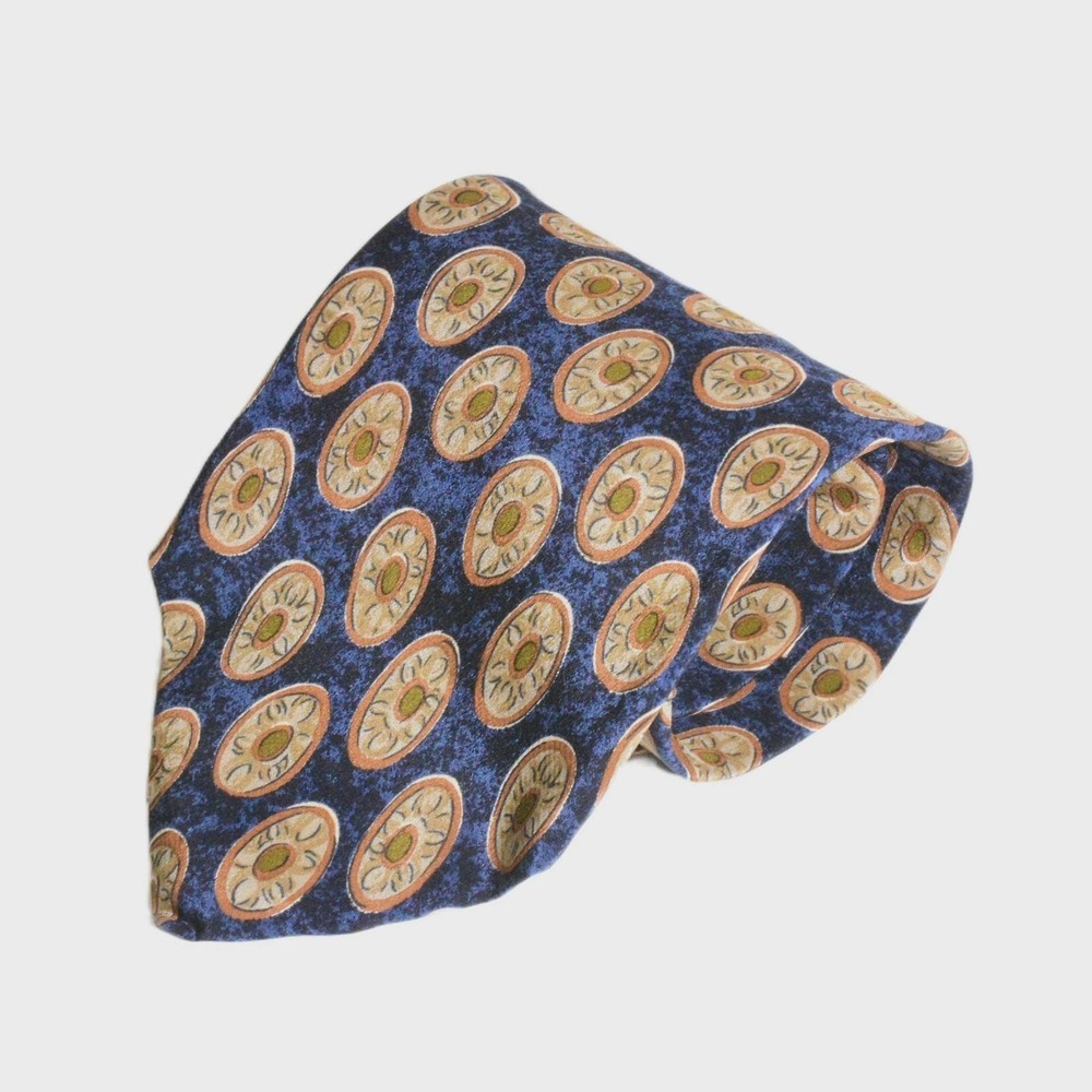 90s Vintage Floral Medallion Neck Tie Mens OS Navy Silk Geometric Mallory Church